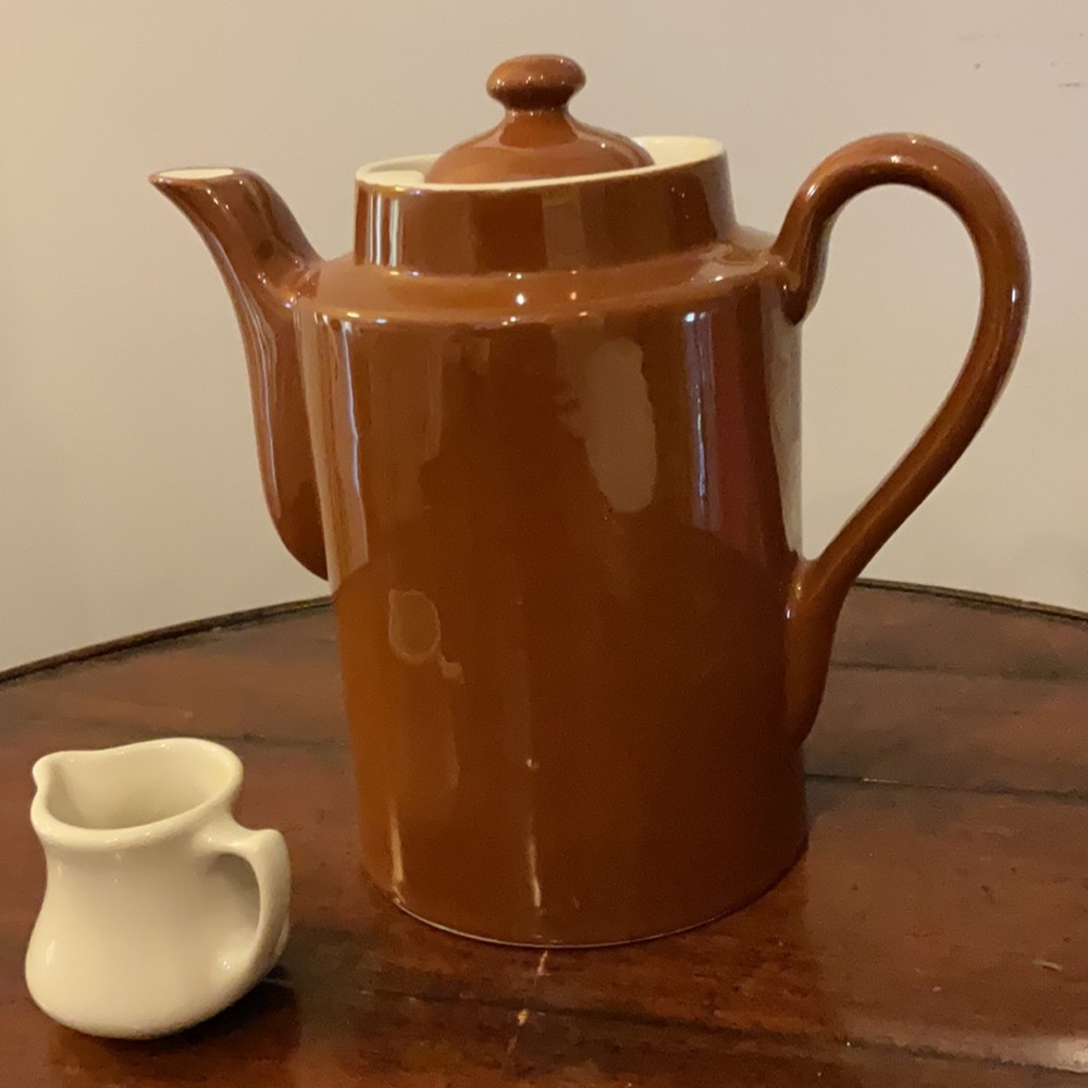 Vintage Hall brown glazed coffee pot and creamer
